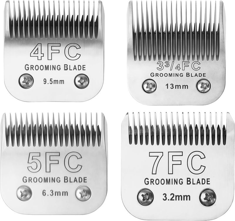 OEMIRY 4FC+5FC+7FC+3-3/4FC Detachable Dog Grooming Blades, Compatible with Andis, Oster A5, Wahl KM10 Series Clippers, Silver (4 Packs) - Image 1